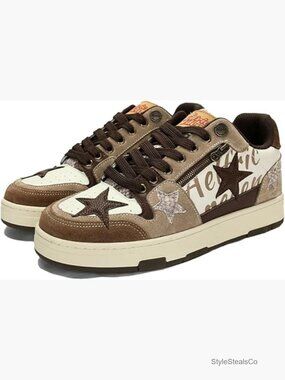 Platform Sneakers Color Blocking Patchwork Skate Shoes Lace-up Casual Walking